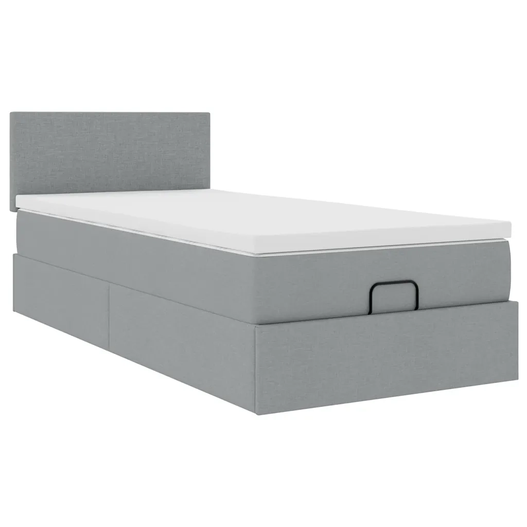 Pouf Letto con Materasso e LED Grigio Chiaro 90x200 cm Tessuto