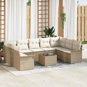 Set Divano da Giardino con cuscino 10 pcs Beige polyrattan