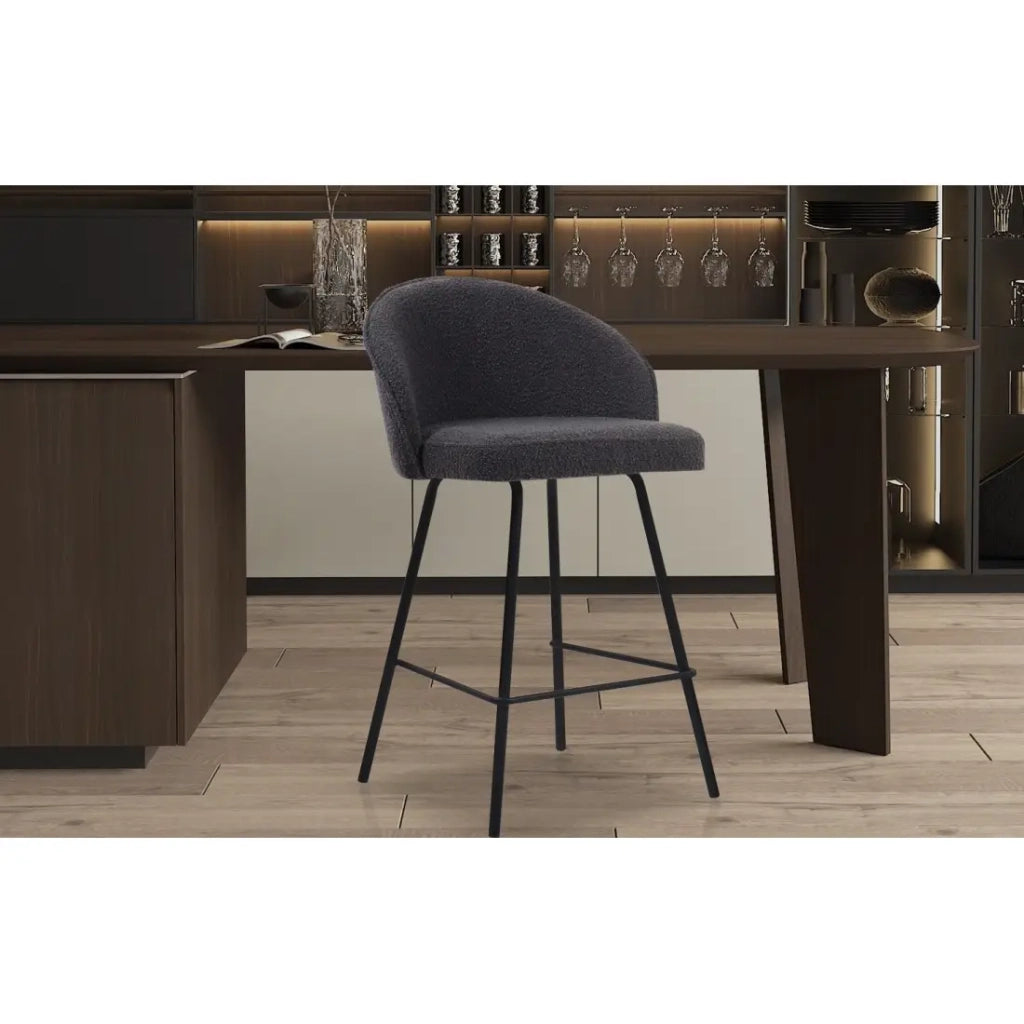Sedia da banco JUNI – Bouclé grigio – H87 cm design contemporaneo