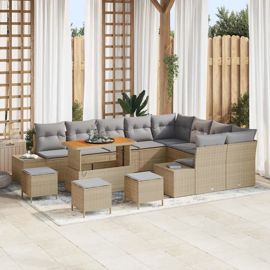 Set Divano da Giardino con cuscino 13 pcs Beige polyrattan