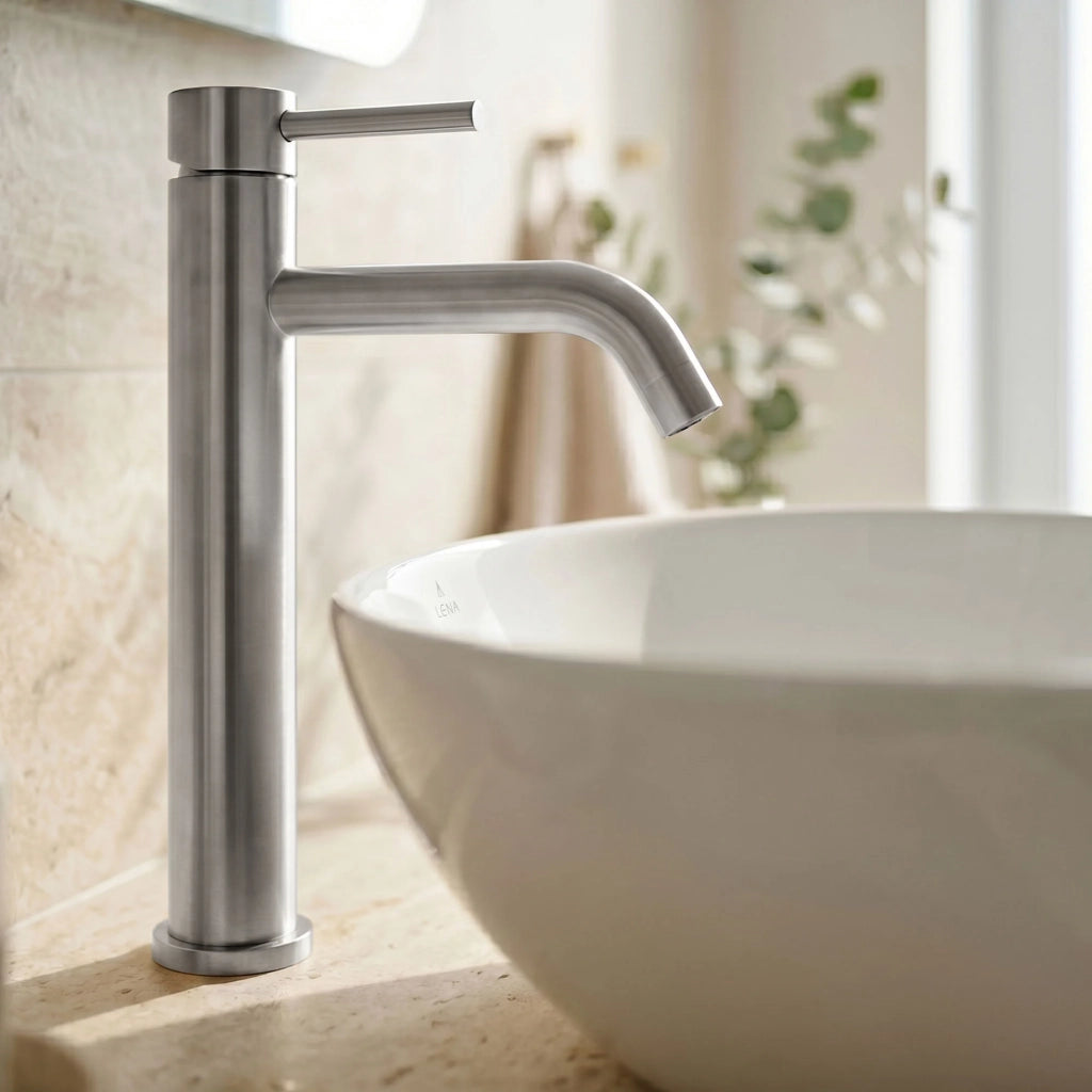 Rubinetto lavabo alto da appoggio miscelatore bagno cromato VERTI