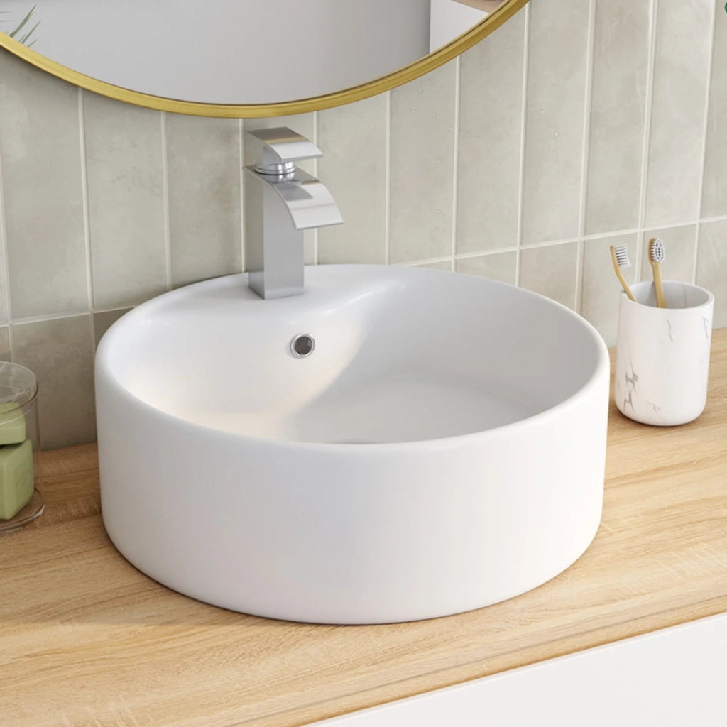 IDMarket - Lavabo rotondo a colonna in ceramica bianca L. 41 x L. 41 x H. 15,5 cm