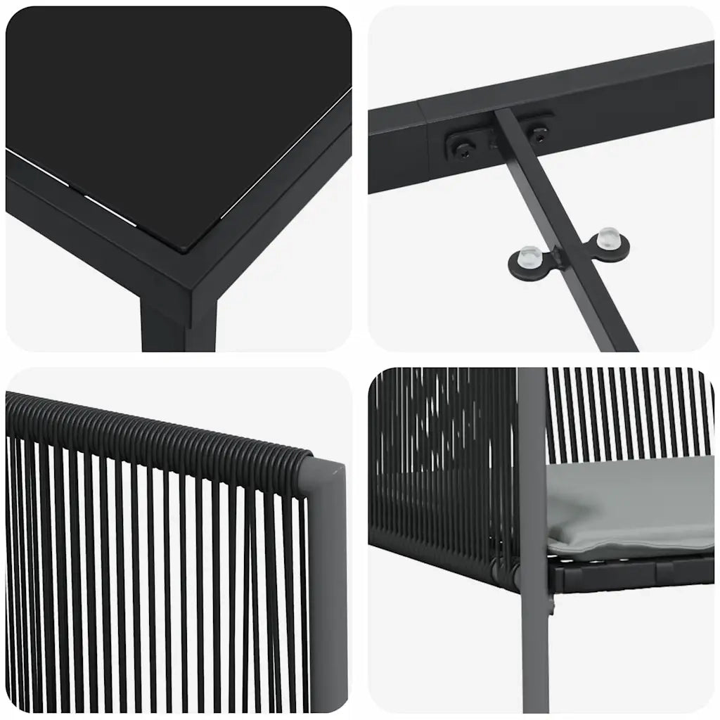 Set da Pranzo per Giardino 7 pcs Nero Rattan in PE 3379112