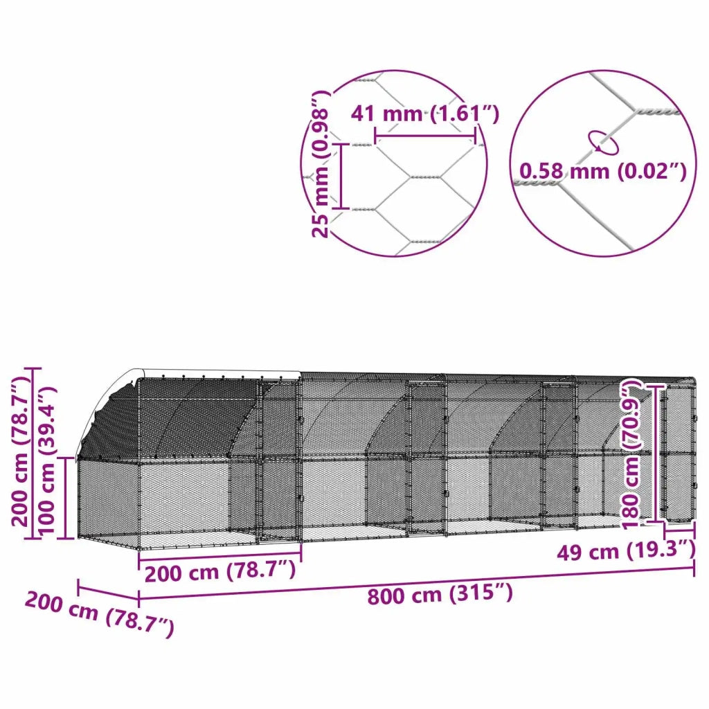 Gabbia per polli 4 pcs Argento 800 x 200 x 200 cm Acciaio e PE 3381109