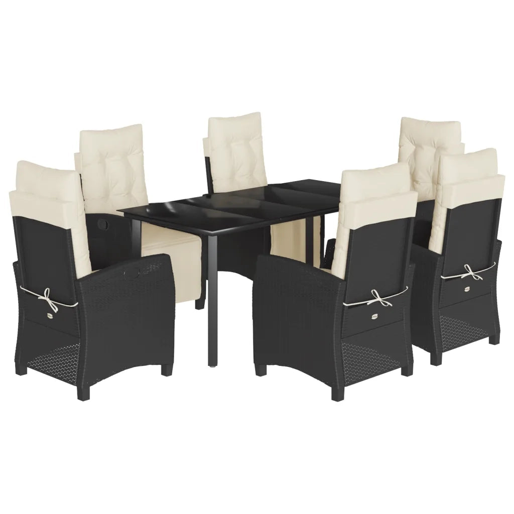 Set da Pranzo da Giardino 7 pz Nero con Cuscini in Polyrattan