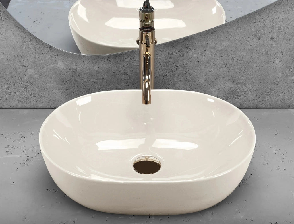 Lavabo Da Appoggio Rea Lisa Ecru Shiny