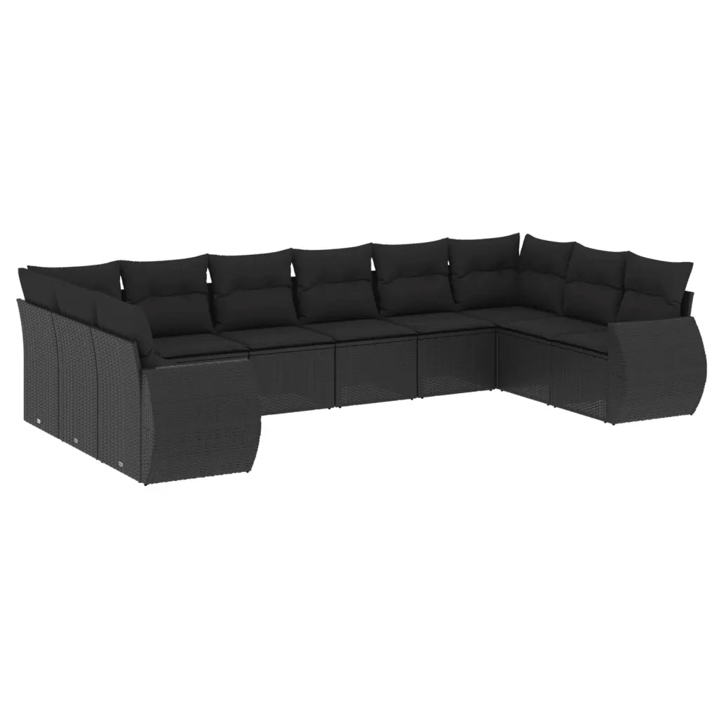 Set Divani da Giardino 10pz con Cuscini in Polyrattan Nero 3221864