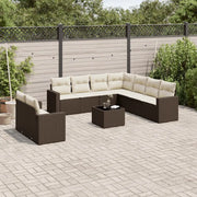Set Divani da Giardino 10pz con Cuscini in Polyrattan Marrone 3219153