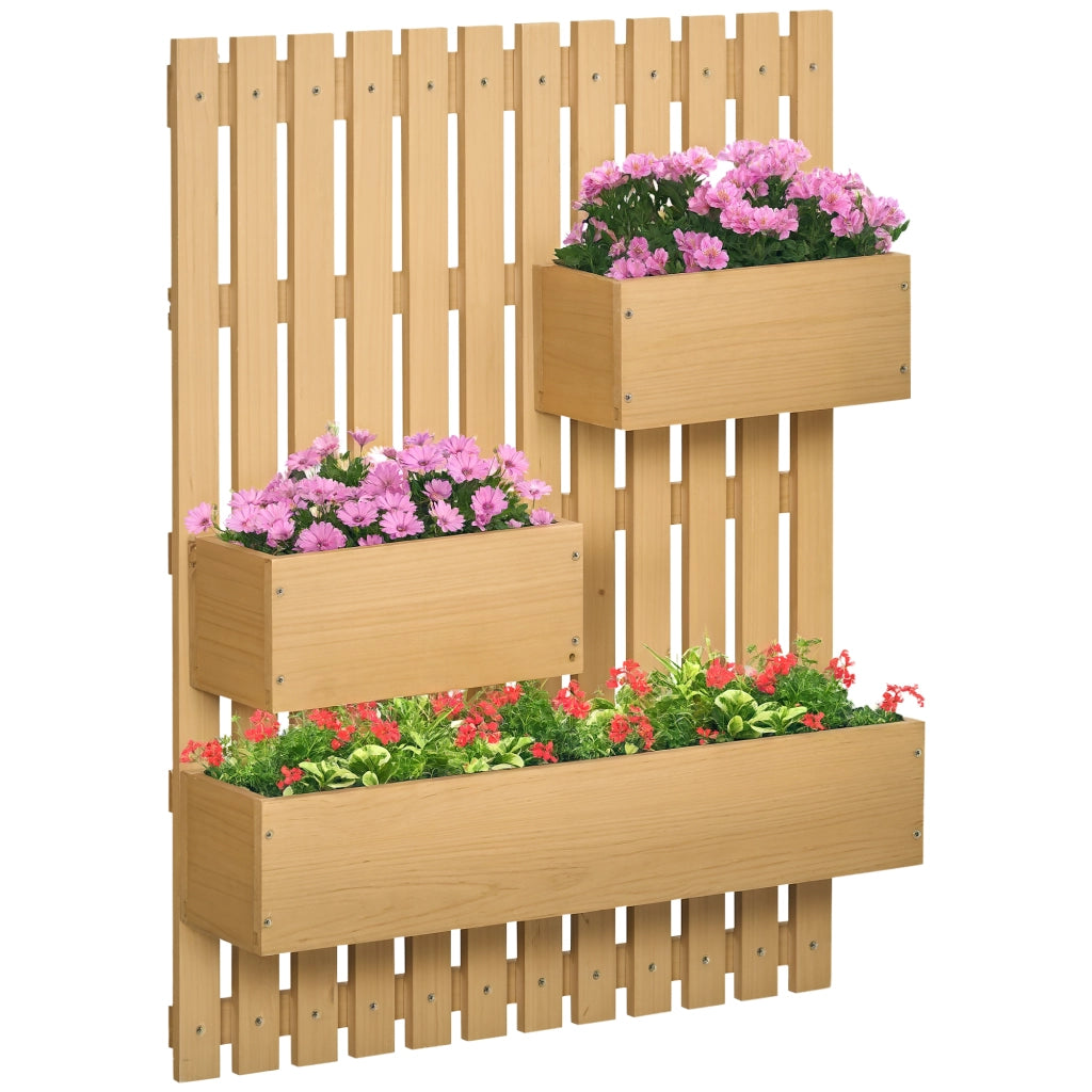 Jardiniere murale con 3 vasi in legno massello amovibili ¨C Minimal ¨C 60x16x80 cm