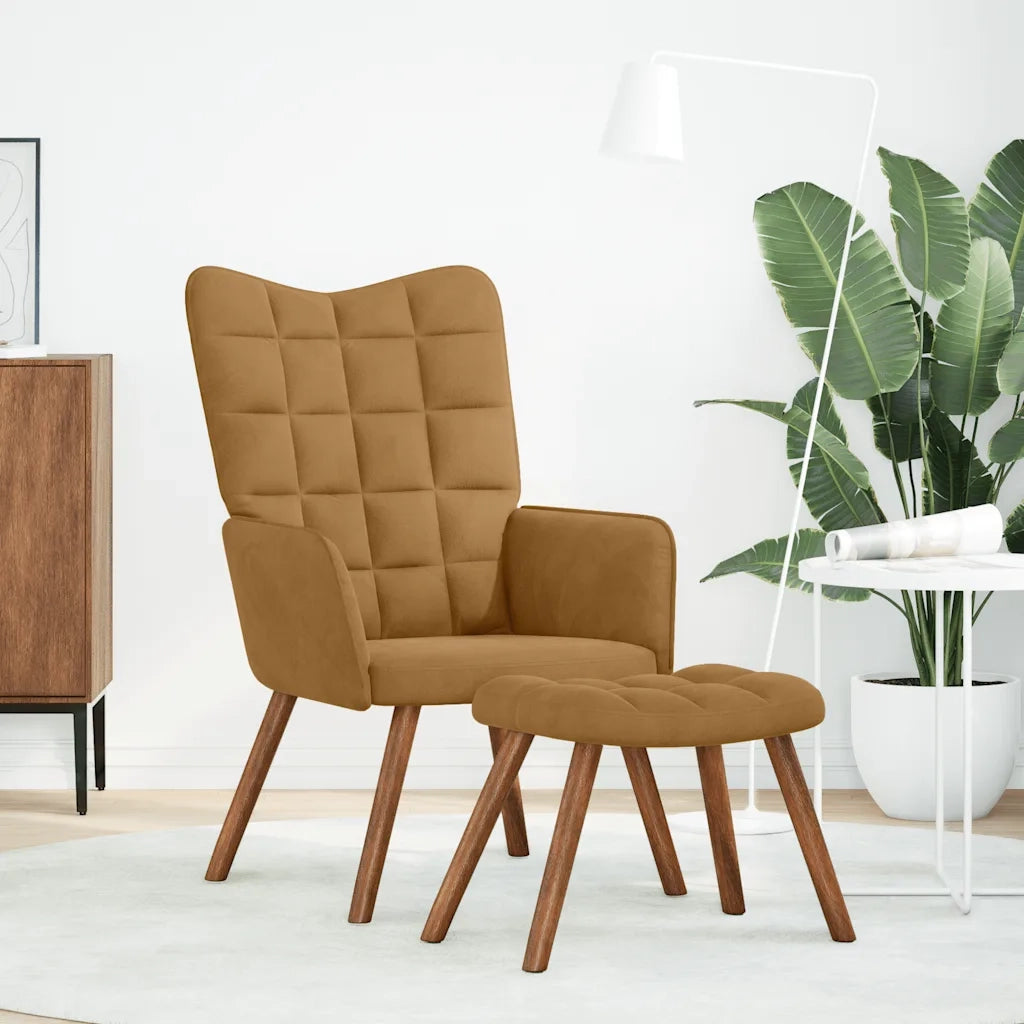 Poltrona Relax | Sedia Relax con Poggiapiedi Marrone in Velluto