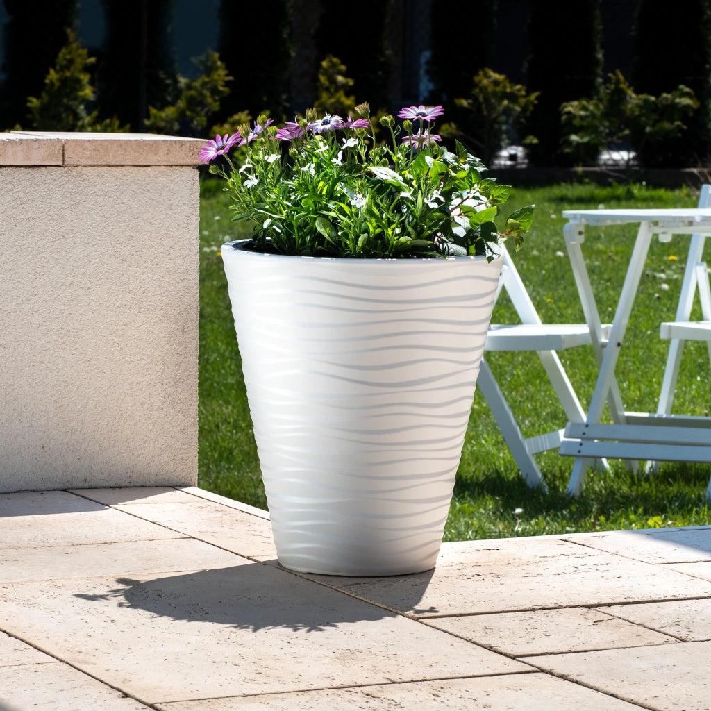 Vaso da fiori KADAX da 40 cm con coperchio e inserto, in plastica bianca.