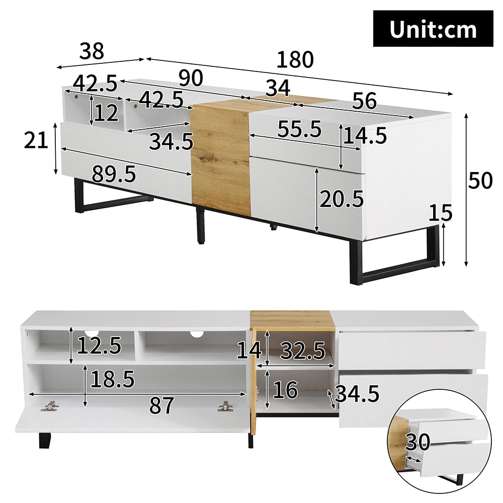 Mobile TV minimal - Xylo - 180x50x38cm legno/bianco