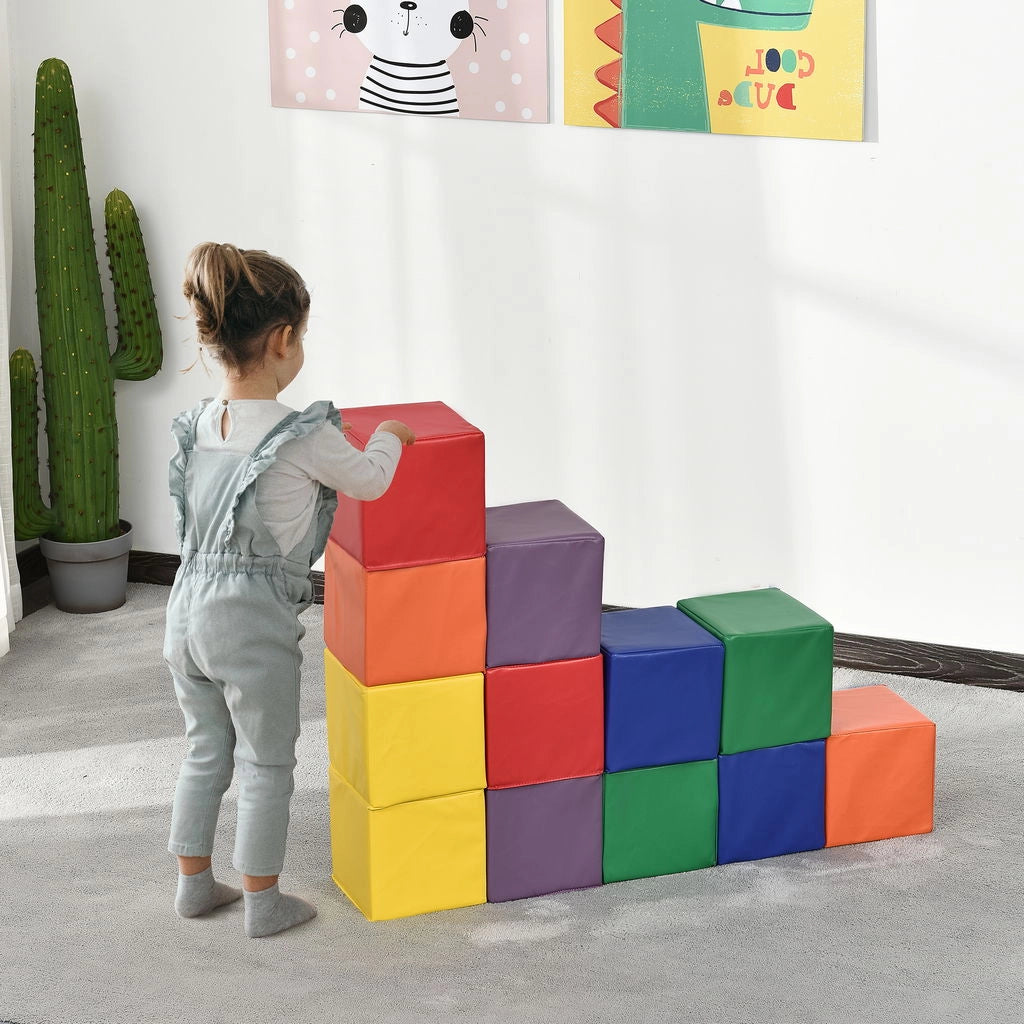 SET 12 CUBI MORBIDI GIOCO PER BAMBINI EDUCATIVO DA 2 ANNI IN SU MULTICOLOR