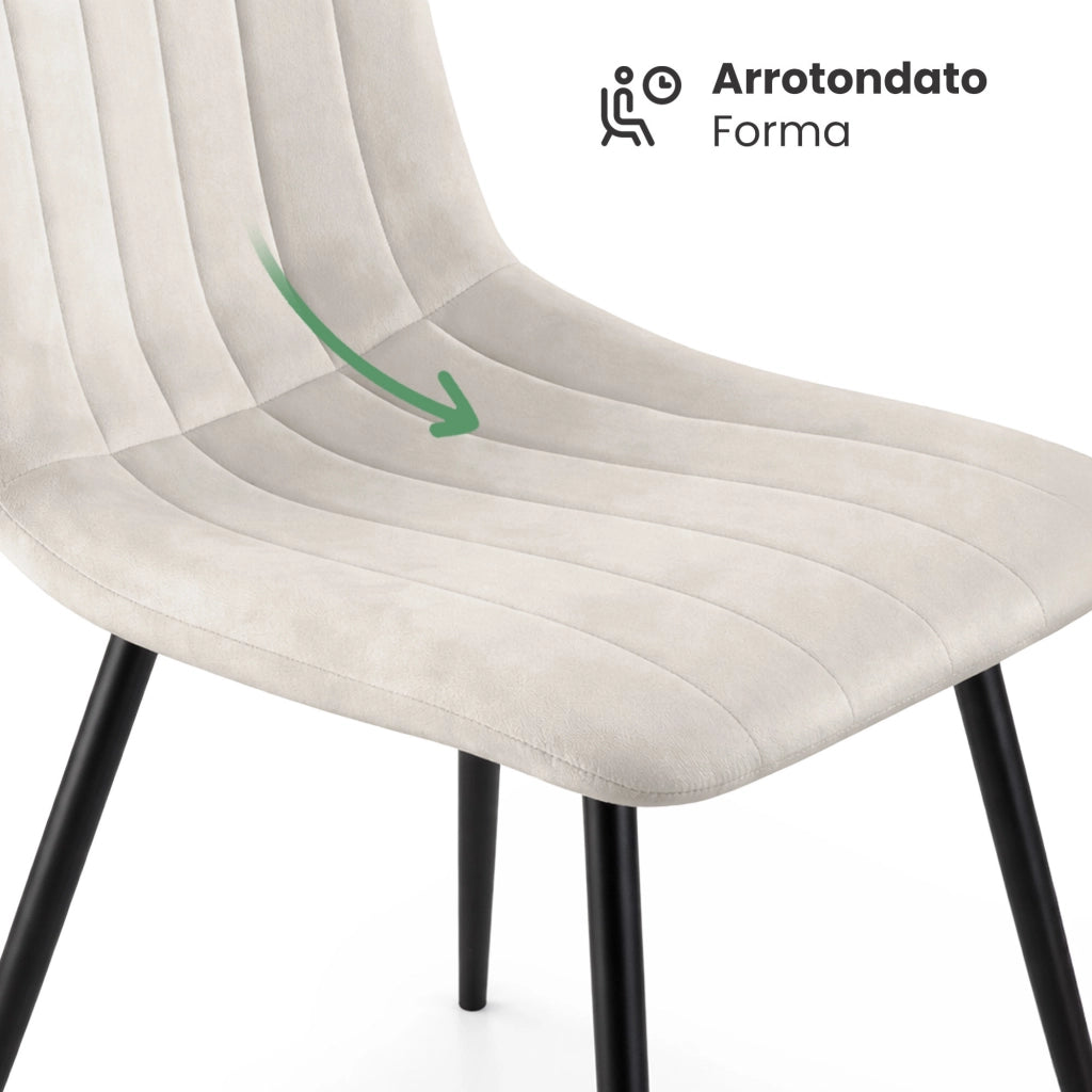 Sedia in velluto trapuntata LIVO Beige gambe nere