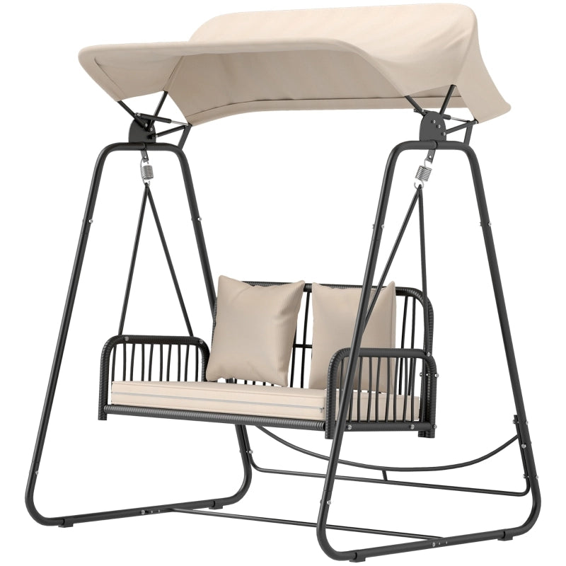 Altalena Hollywood a 2 posti con parasole regolabile in rattan per giardino e balcone color kaki