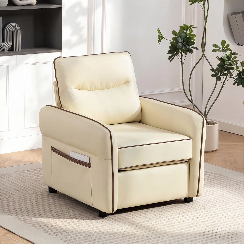 Poltrona Relax Moderna ¨C Xylo ¨C Similpelle Beige con Imbottitura Spessa e Tasca