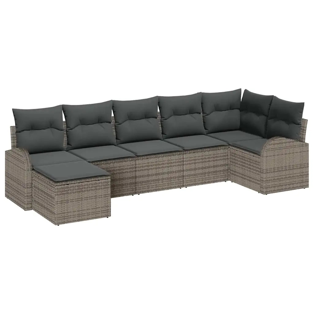 Set Divano da Giardino con cuscino 7 pcs Grigio Poly Rattan