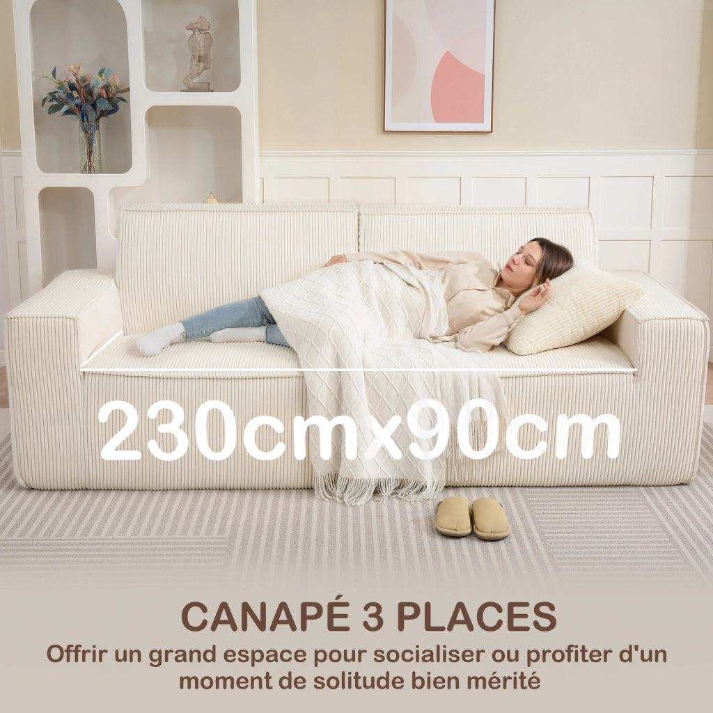 Divano 3 Posti in Velluto ¨C Zephmum ¨C Beige 230 cm