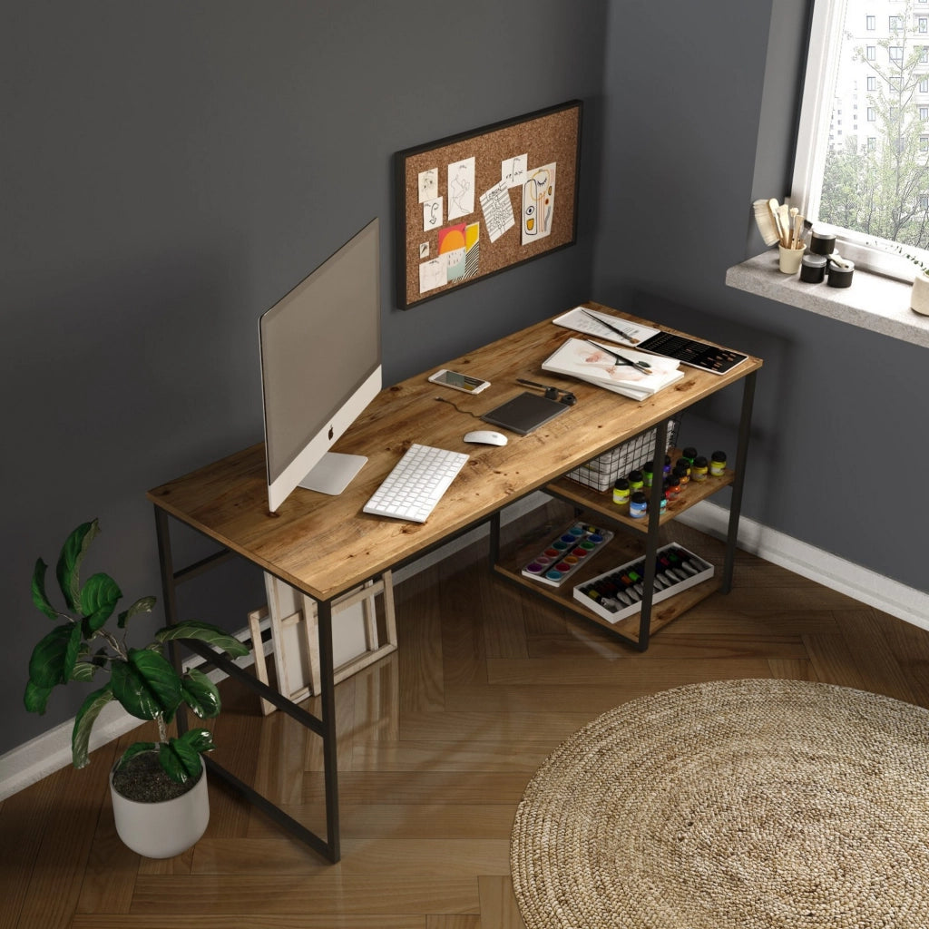 Foppolo, Scrivania 3 Ripiani, 160x60x75h cm Marrone Rovere