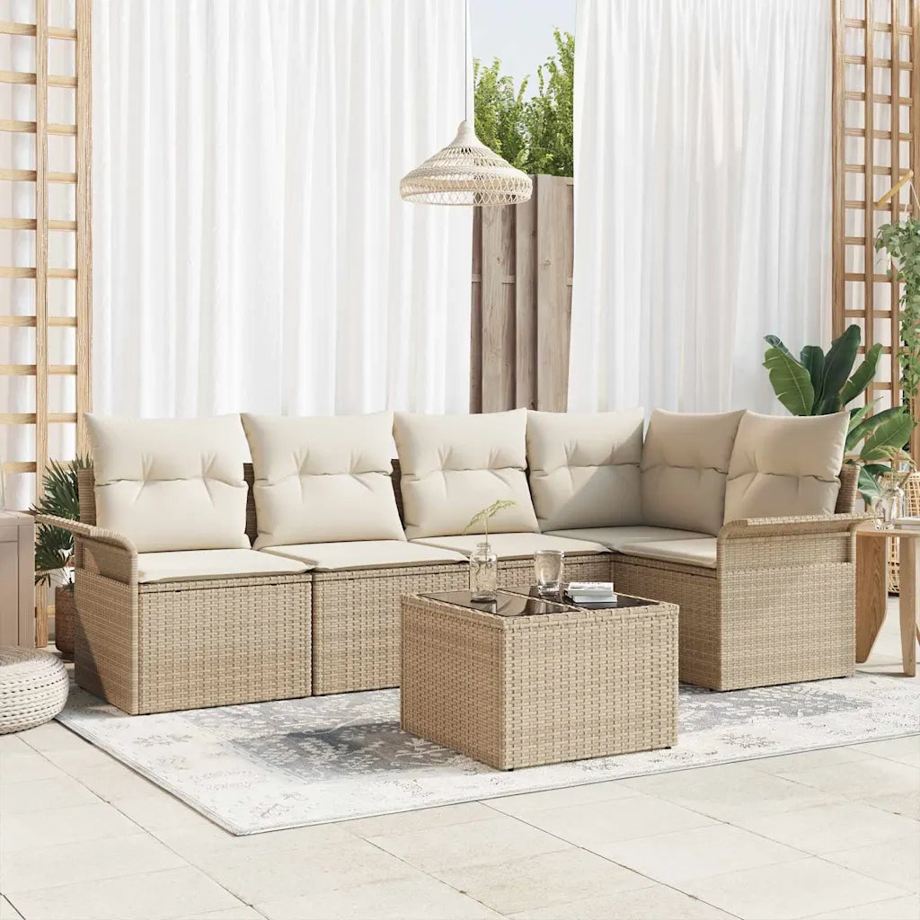 Set Divano da Giardino con cuscino 6 pcs Beige polyrattan 3345371