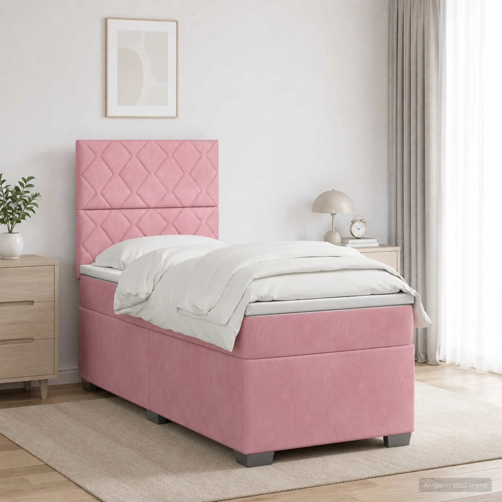 Letto box spring con materasso Rosa 90 x 200 cm Velluto 3455041