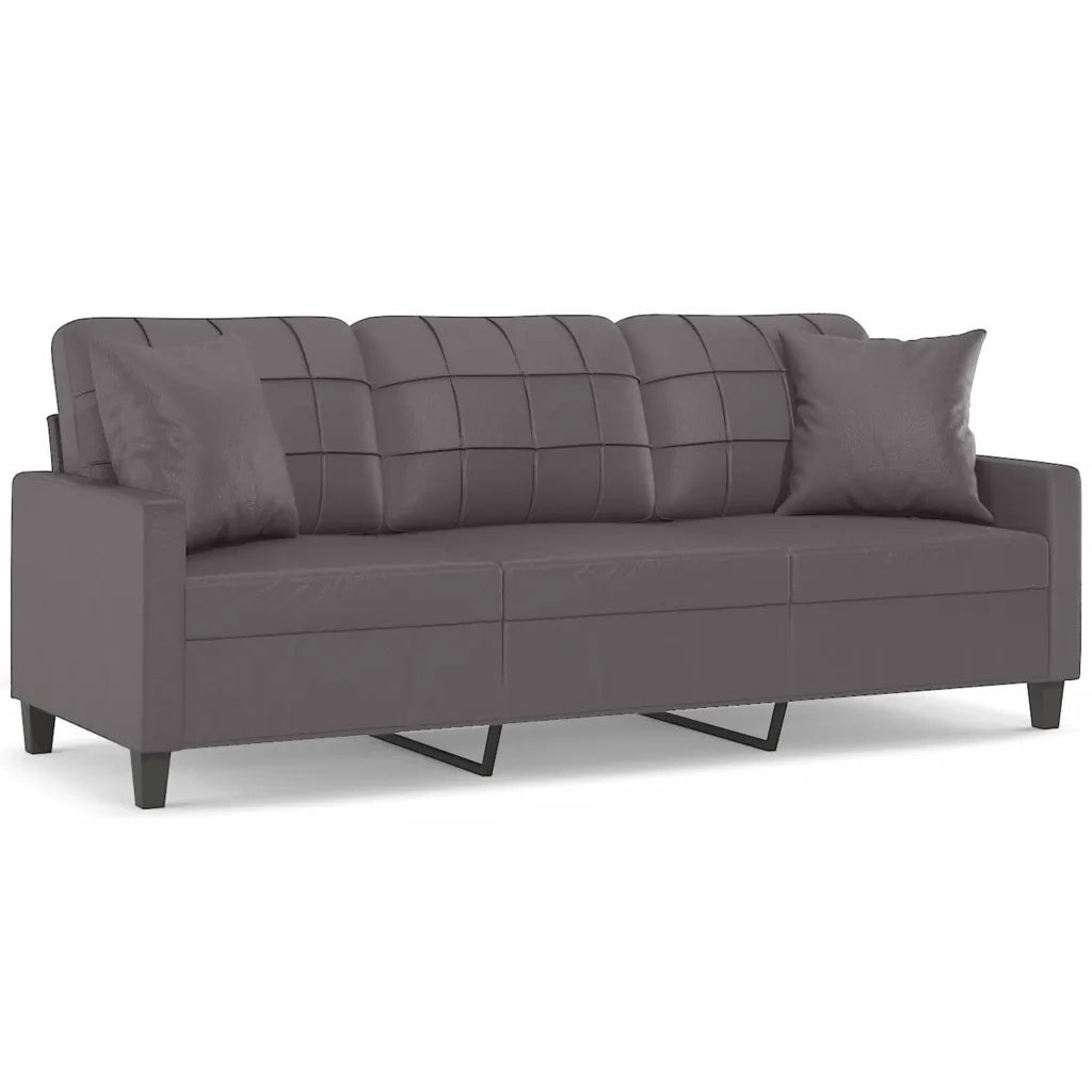 Divano a 3 Posti con Cuscini-Sofa 3 Posti con Cuscini Grigio 180 cm in Similpelle