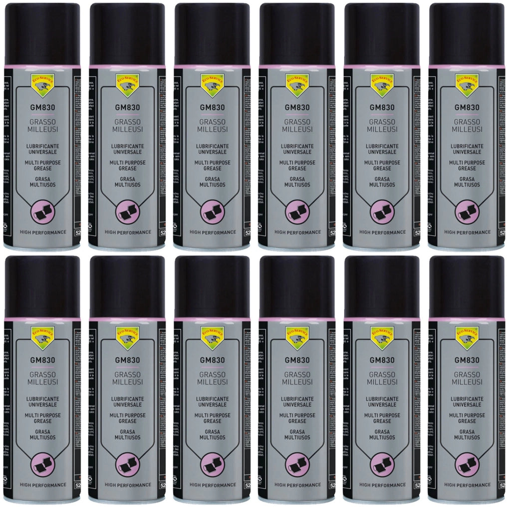 12X Grasso Milleusi Universale Spray 400 ml Ecoservice GM830 – Lubrificante Multiuso per Catene, Ingranaggi, Cuscinetti e Parti Meccaniche