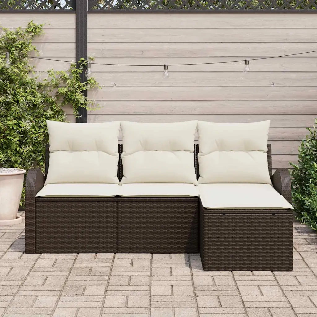 Set di divani con cuscino 4 pcs Marrone e bianco polyrattan