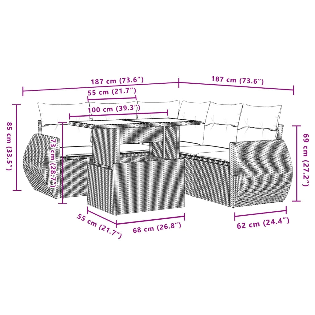 Set Divano da Giardino 6 pz con Cuscini Beige in Polyrattan 3268528