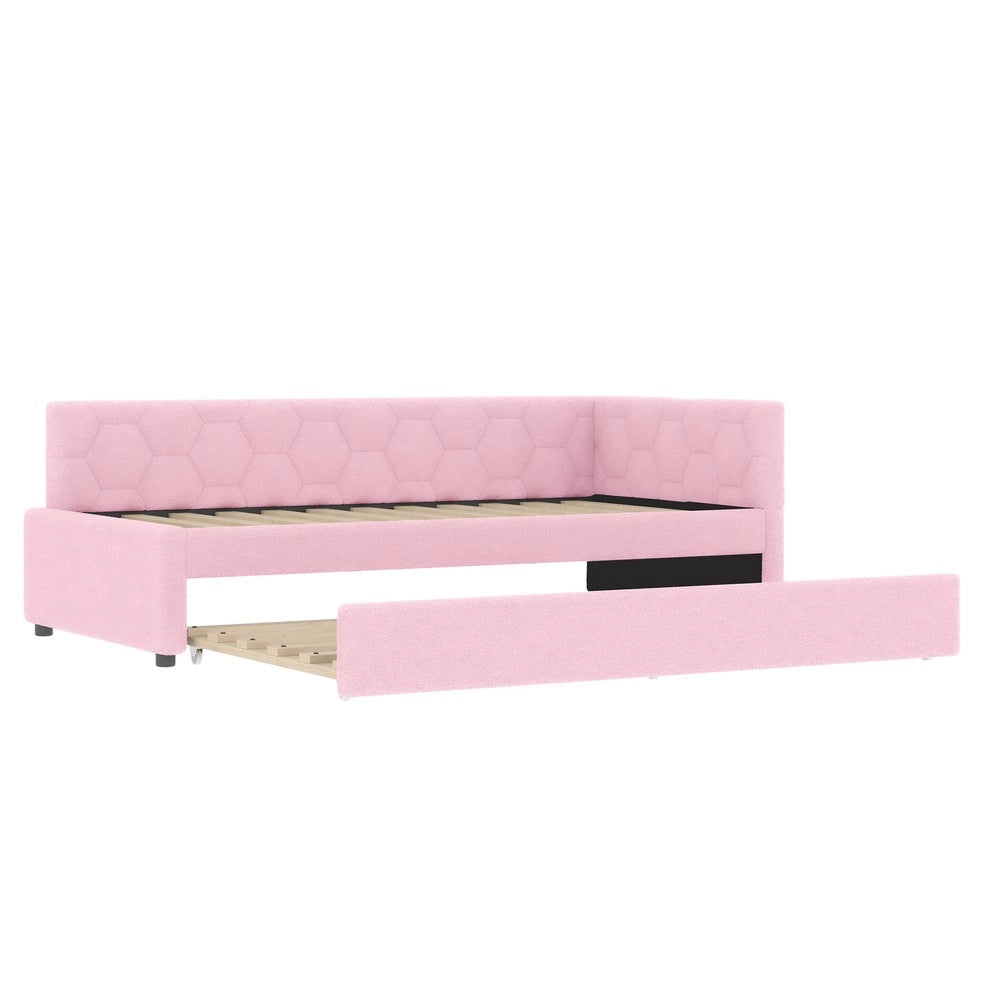 Letto Singolo con Divano e Rete a Doghe ¨C MINIMAL ¨C Rosa, Tessuto, 90x200