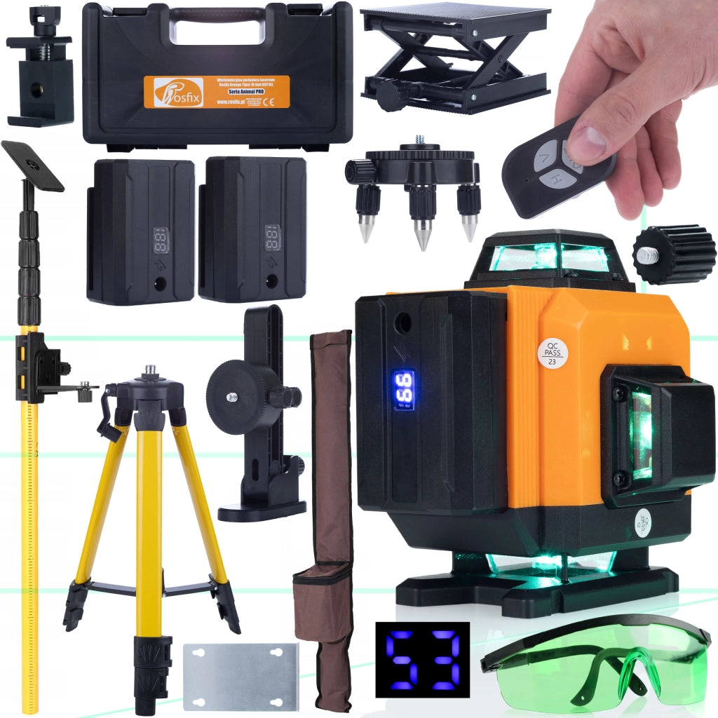 Livella Laser Rosfix Orange Tiger ROT16L – 16 Linee, Autolivellante, IP54 | Set con Treppiede, Asta, Occhiali