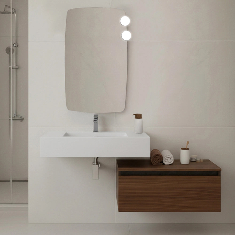 Specchio da parete con due LED 60x100 a filo lucido con angoli arrotondati – Aurea