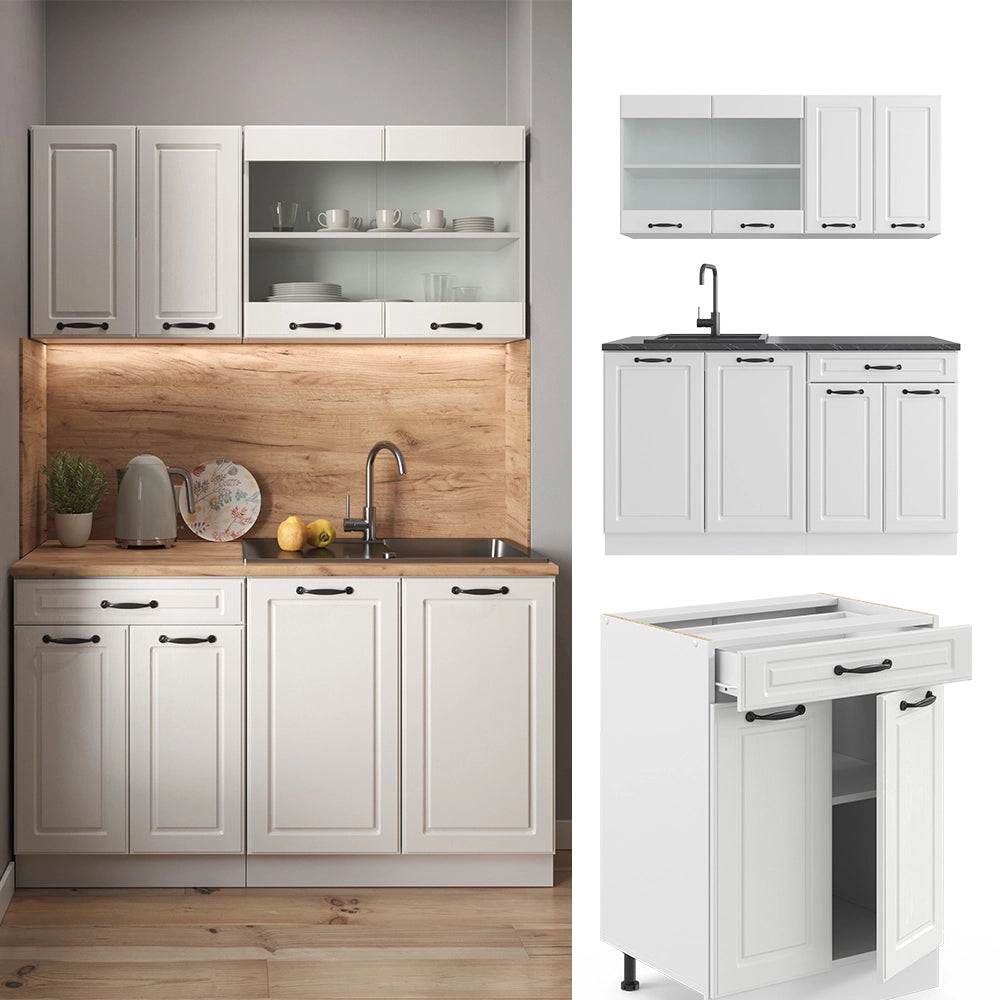 Vicco Cucina completa Casa di campagna bianca/bianco 140 cm senza piano di lavoro
