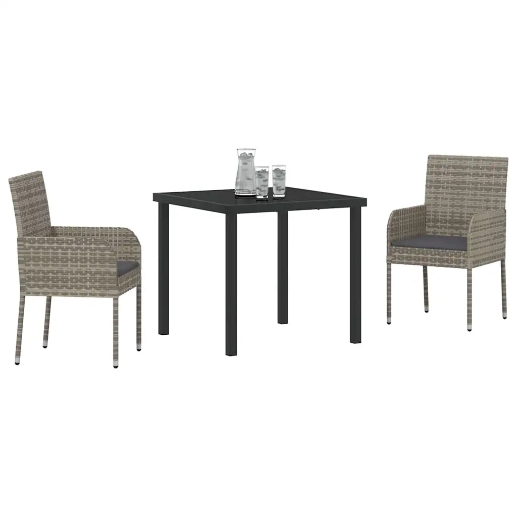 Set da Pranzo per Giardino con cuscino 3 pcs Grigio polyrattan 3380106