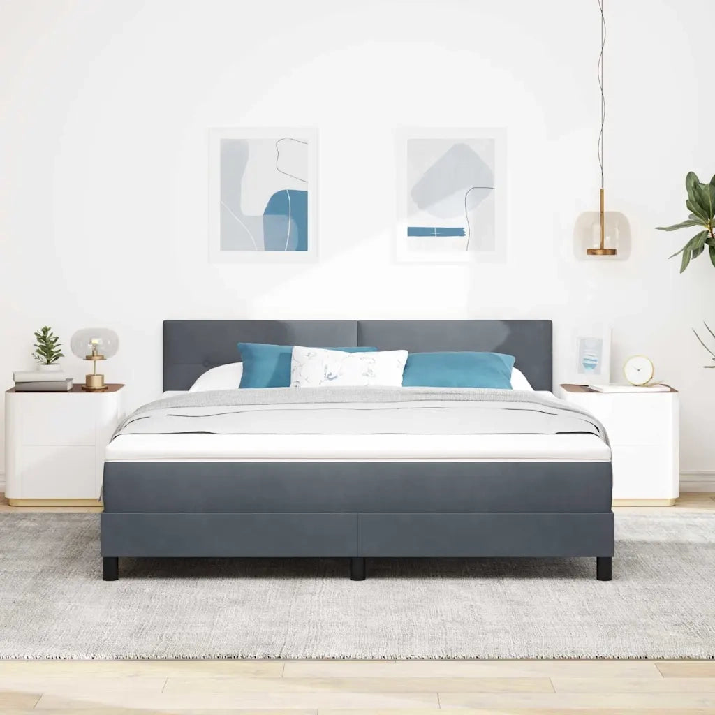 Letto a Sorgente LED con led Grigio scuro 180 x 200 cm Velluto