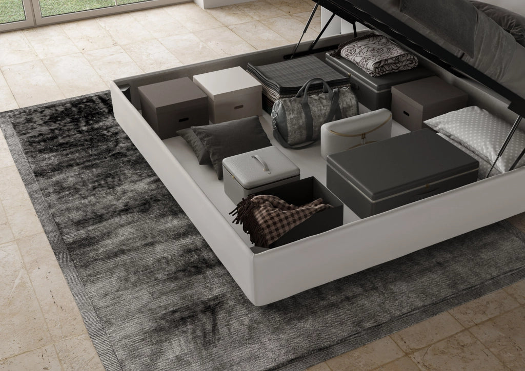 BS COM Letto matrimoniale king size contenitore imbottito 190x200 similpelle bianco