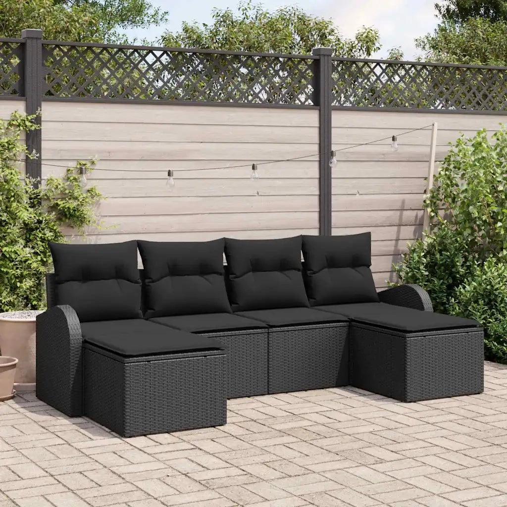 Set di divani con cuscino 6 pcs Nero polyrattan 3354822