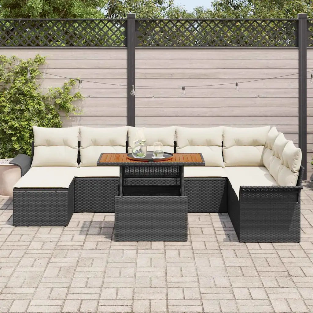 Set Divano da Giardino con cuscino 9 pcs Nero e crema 3349368