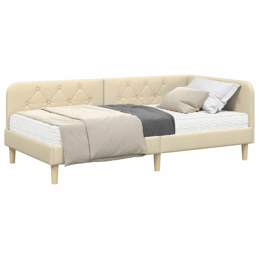 Cornice del letto ad angolo Crema 90 x 190 cm Tessuto