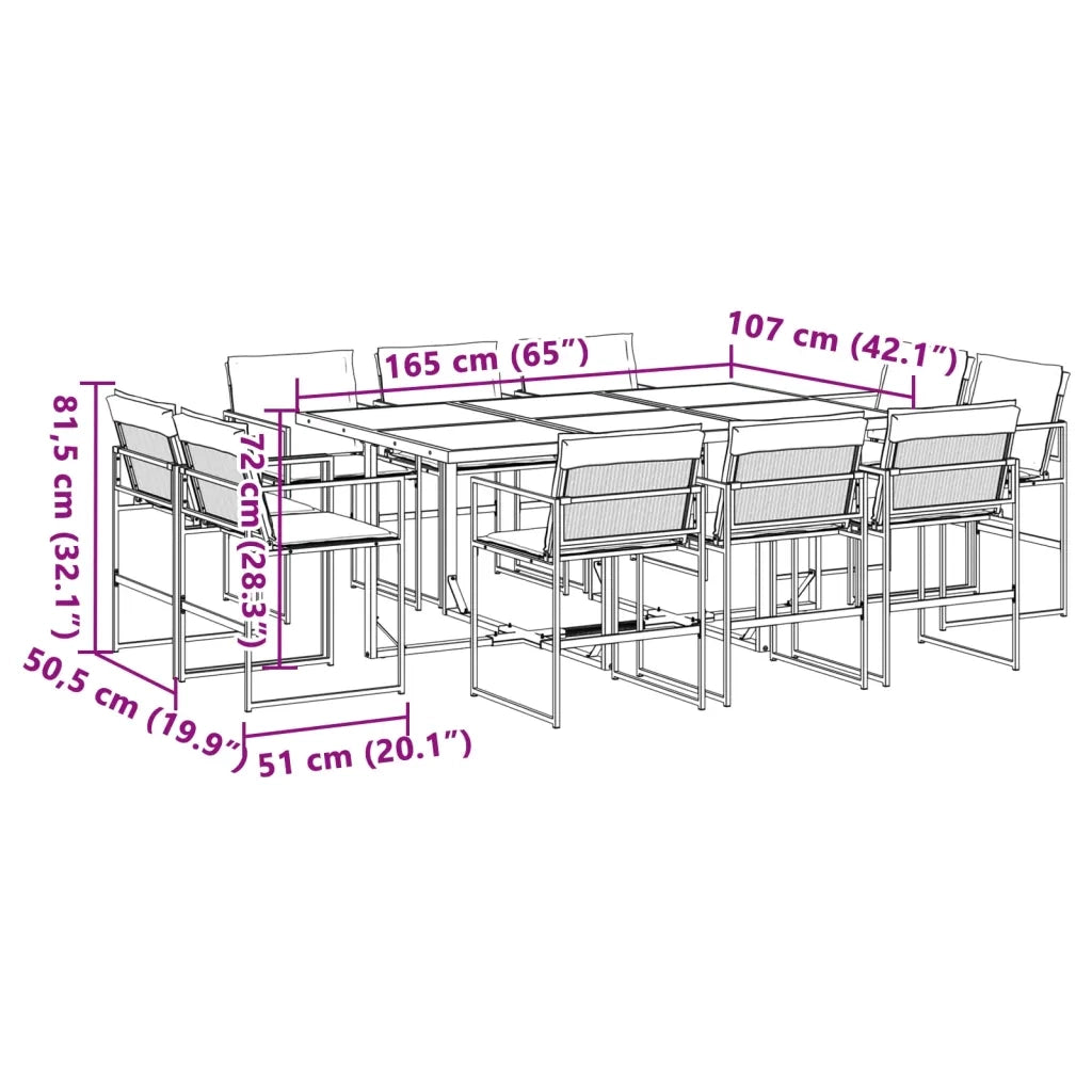 Set da Pranzo da Giardino 11 pz con Cuscini Bianco in Textilene 3295094