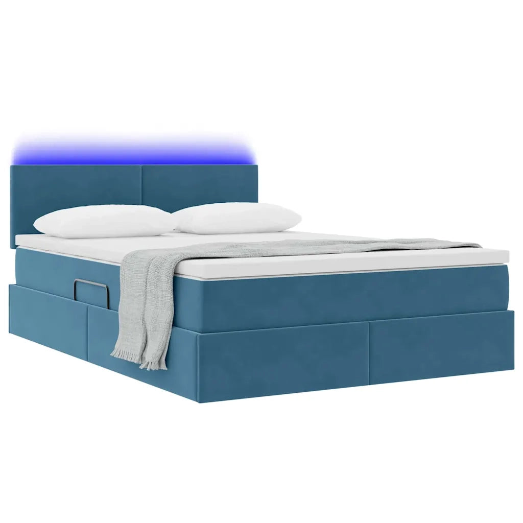 Letto con contenitore e LED Blu Scuro 140 x 200 cm Velluto 3371341