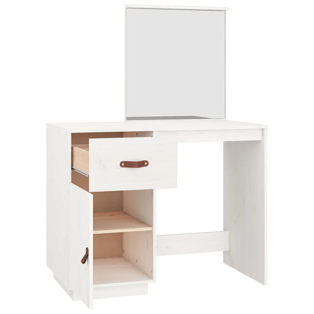 Toeletta | Tavolo da Trucco Bianca 95x50x134 cm in Legno Massello di Pino