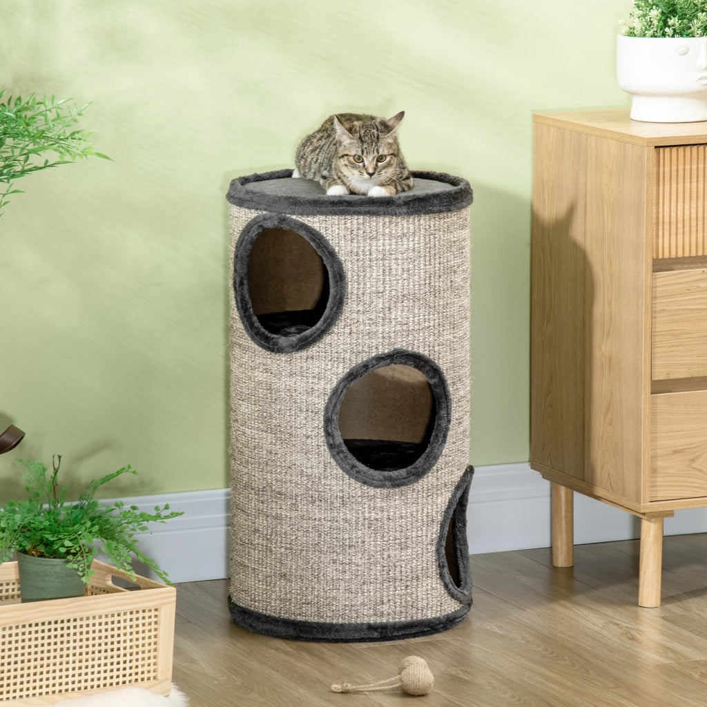 Tiragraffi a torre con 3 livelli e superficie in sisal ¨C Minimal ¨C Grigio 38x38x70 cm