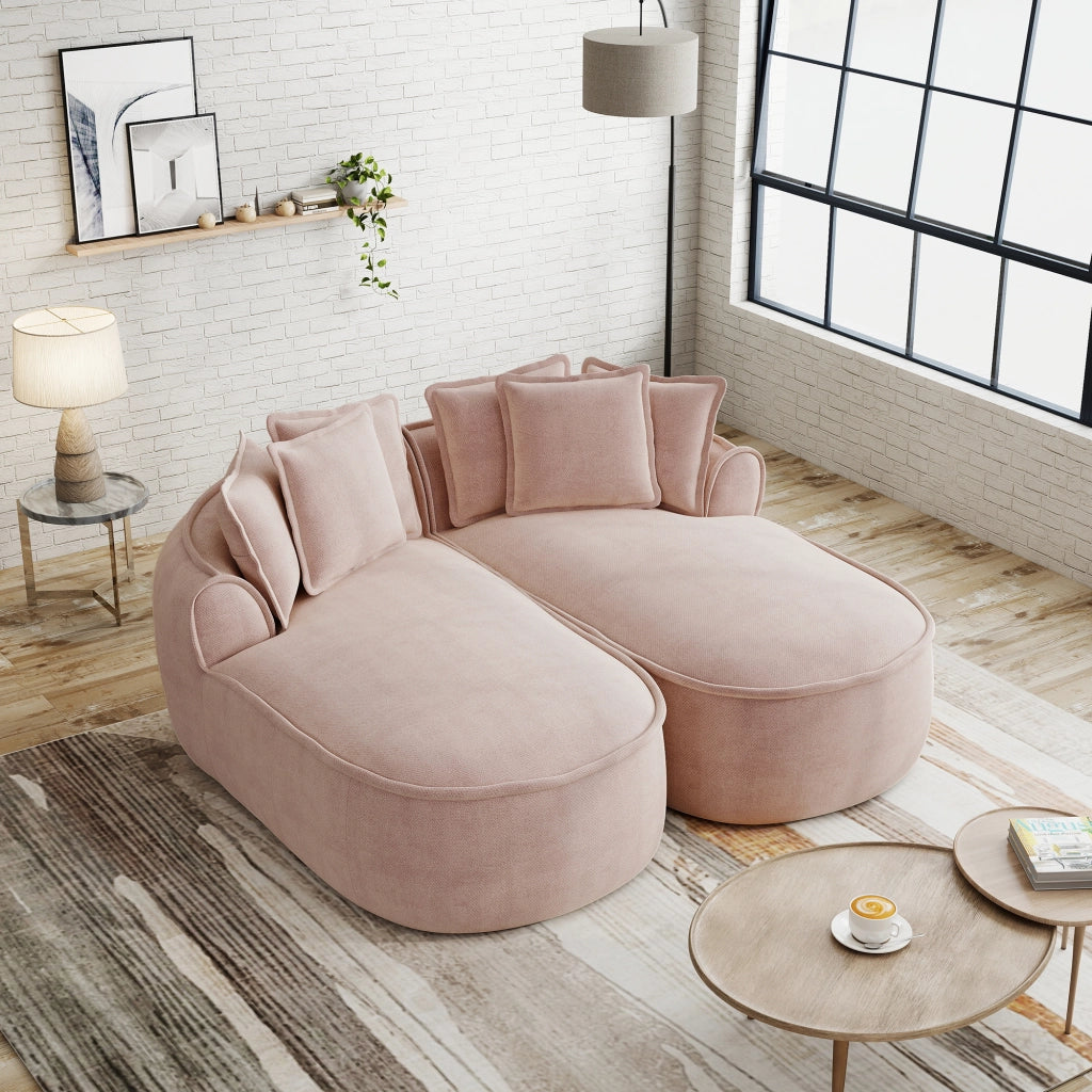 Divano Chaise Longue Doppio in Chenille con Cuscini ¨C MINIMAL ¨C Rosa