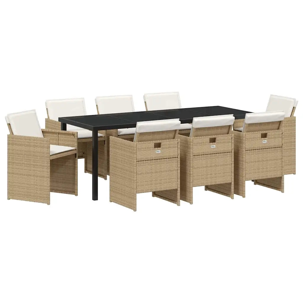 Set da Pranzo per Giardino con cuscino 9 pcs Beige polyrattan 3379959