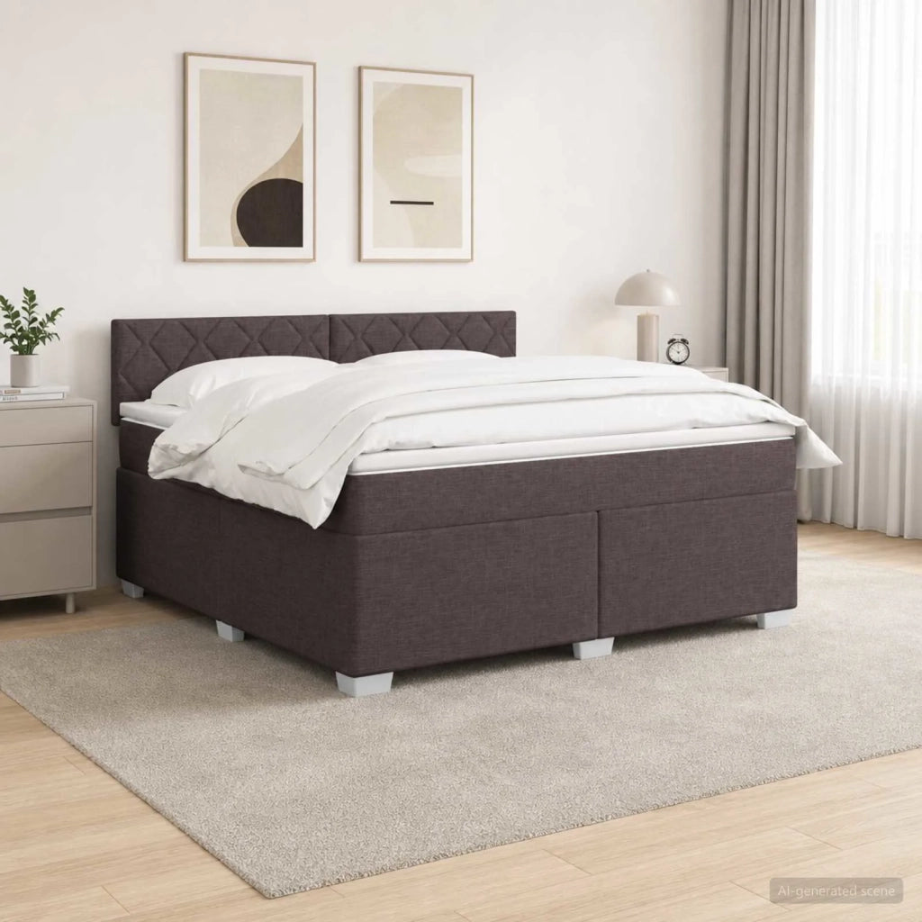 Letto con Box Spring, Materasso e LED Marrone Scuro Tessuto 3451990