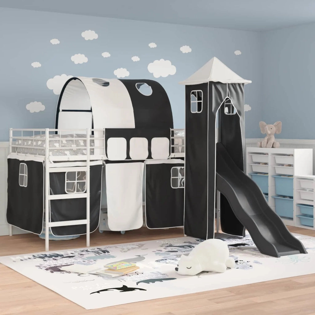 Struttura del letto loft per bambini-Giroletto per bambini Bianco e Nero 107 x 200 cm 290967