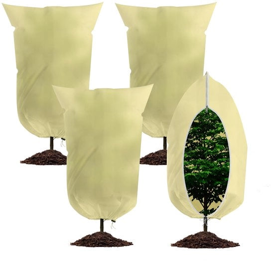Protezione invernale per piante 80g/m² – Protezione contro la gelatezza per piante da esterno con chiusura e cordino di tiraggio – Protezione invernale per piante in vaso, palme, ulivi (4 pezzi, 60x80cm)