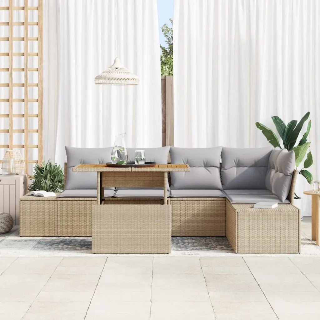 Set da Pranzo per Giardino con cuscino 6 pcs Beige e grigio