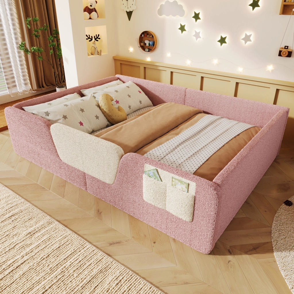 Letto con testata imbottita funzione sicurezza velluto rosa 140x190 cm